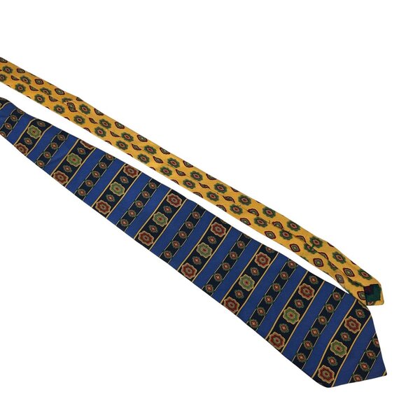 Tommy Hilfiger Silk Ties Blue & Yellow Geometric Patterns Made In Italy - Picture 1 of 5